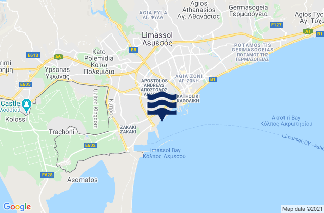 Mapa da tábua de marés em Páno Polemídia, Cyprus