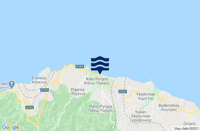 Mapa da tábua de marés em Páno Pýrgos, Cyprus