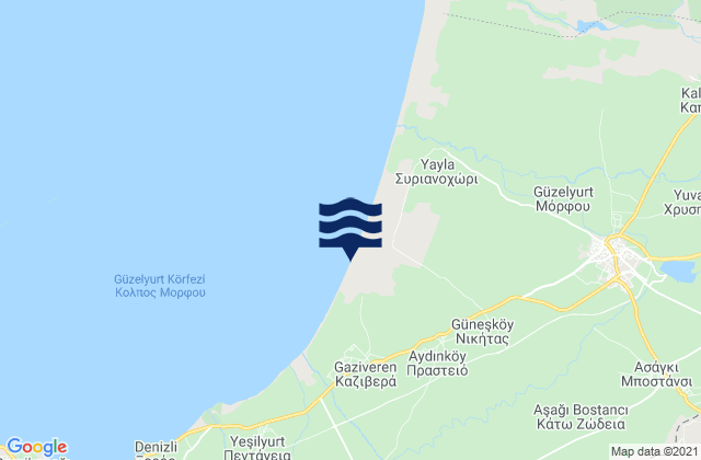 Mapa da tábua de marés em Páno Zódeia, Cyprus
