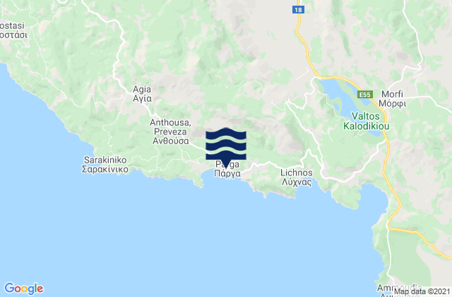 Mapa da tábua de marés em Párga, Greece