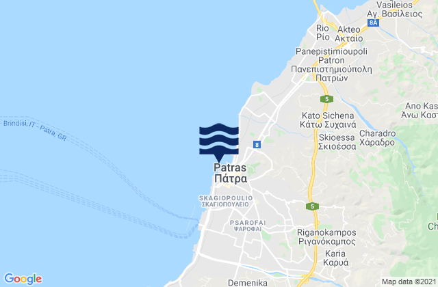 Mapa da tábua de marés em Pátra, Greece