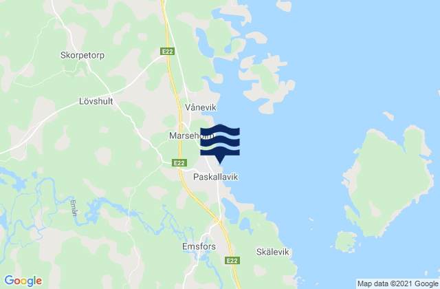 Mapa da tábua de marés em Påskallavik, Sweden