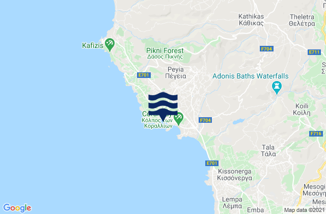 Mapa da tábua de marés em Pégeia, Cyprus