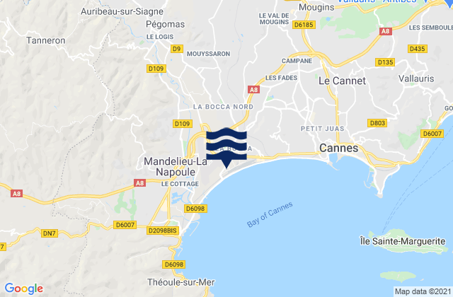 Mapa da tábua de marés em Pégomas, France