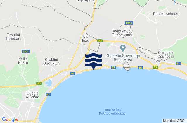 Mapa da tábua de marés em Pérgamos, Cyprus