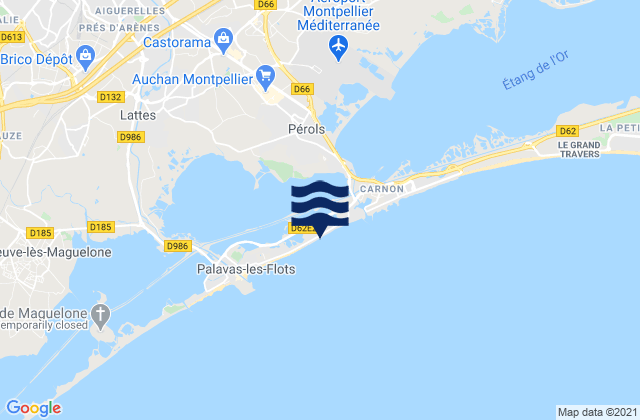 Mapa da tábua de marés em Pérols, France