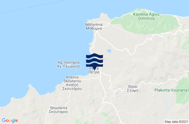 Mapa da tábua de marés em Pétra, Greece