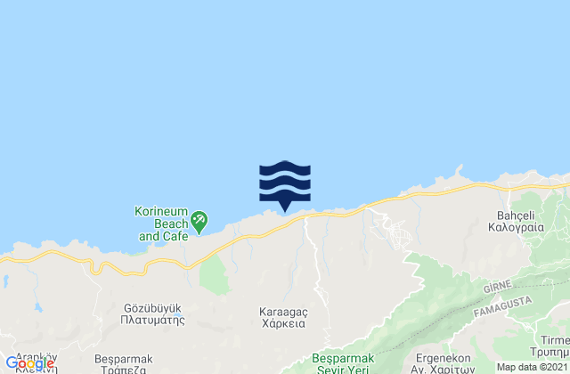 Mapa da tábua de marés em Pétra tou Digení, Cyprus