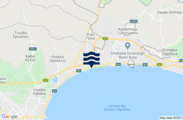Mapa da tábua de marés em Pýla, Cyprus