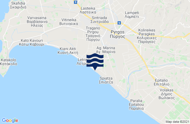 Mapa da tábua de marés em Pýrgos, Greece