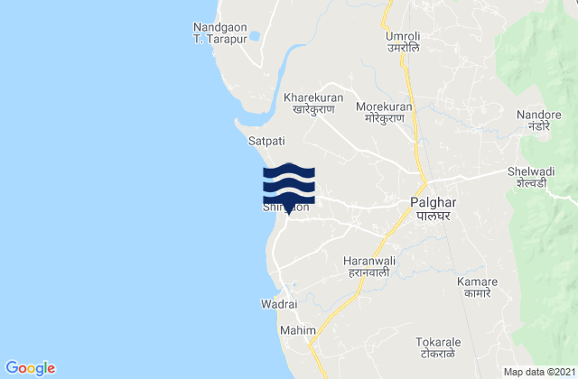 Mapa da tábua de marés em Pālghar, India