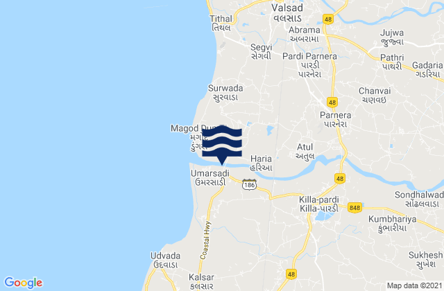 Mapa da tábua de marés em Pārdi, India