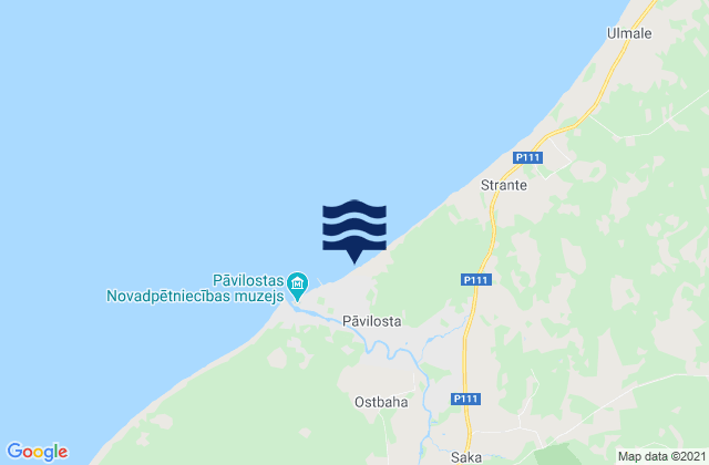 Mapa da tábua de marés em Pāvilostas Novads, Latvia