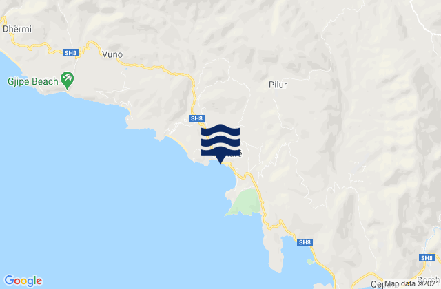 Mapa da tábua de marés em Qarku i Vlorës, Albania