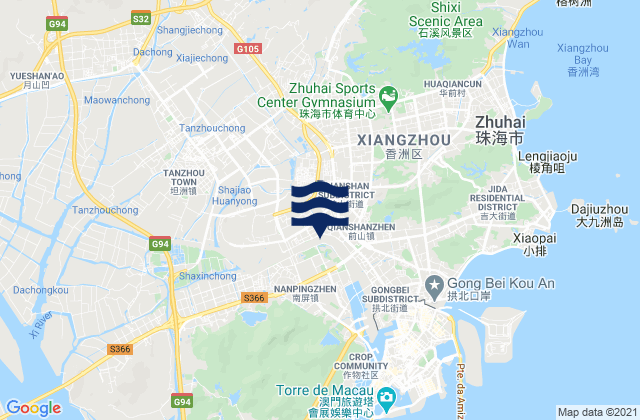 Mapa da tábua de marés em Qianshan, China