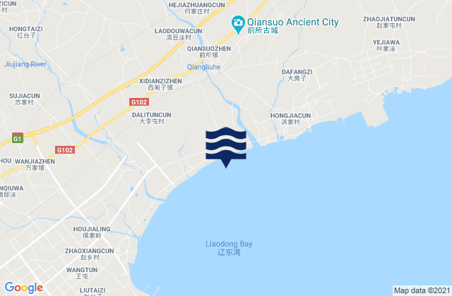 Mapa da tábua de marés em Qiansuo, China