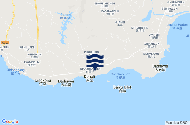 Mapa da tábua de marés em Qianzhan, China