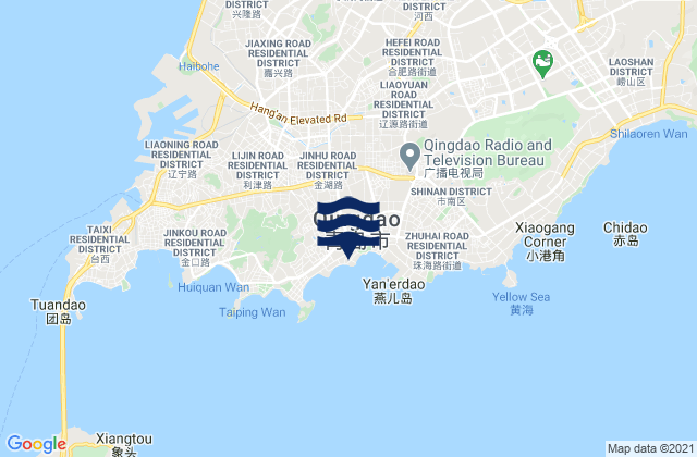 Mapa da tábua de marés em Qingdao, China