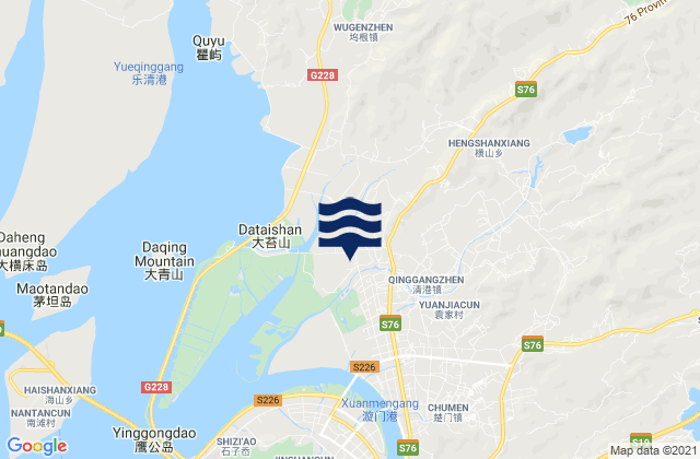 Mapa da tábua de marés em Qinggang, China