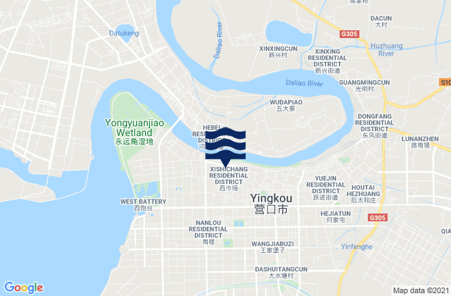 Mapa da tábua de marés em Qinghua, China