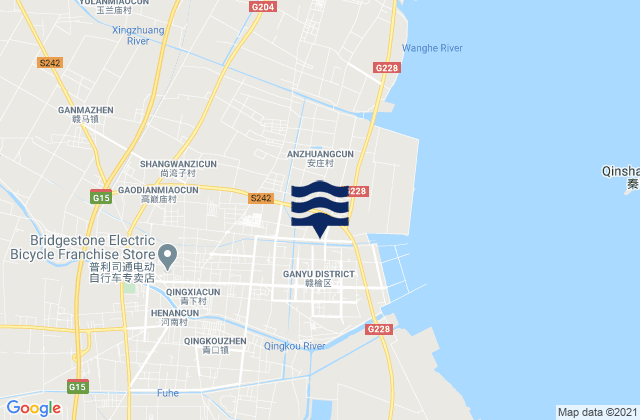 Mapa da tábua de marés em Qingkou, China
