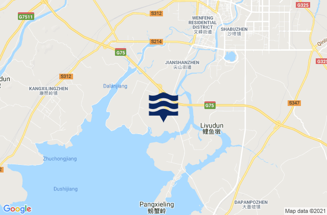 Mapa da tábua de marés em Qinzhou, China