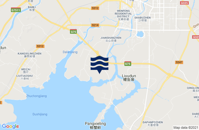 Mapa da tábua de marés em Qinzhou Shi, China
