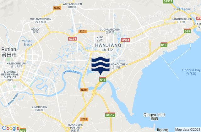 Mapa da tábua de marés em Qiulu, China