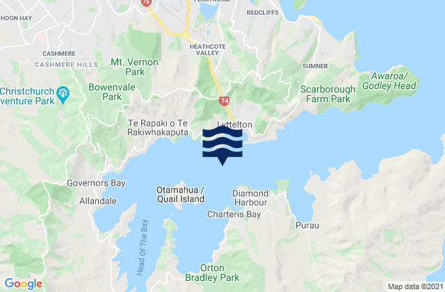 Mapa da tábua de marés em Quail Island Beach, New Zealand