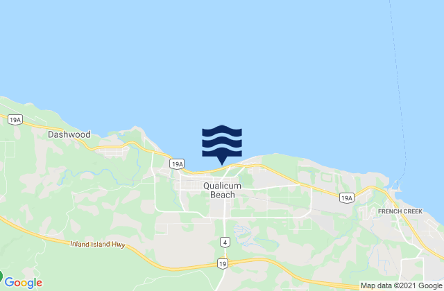 Mapa da tábua de marés em Qualicum Beach, Canada
