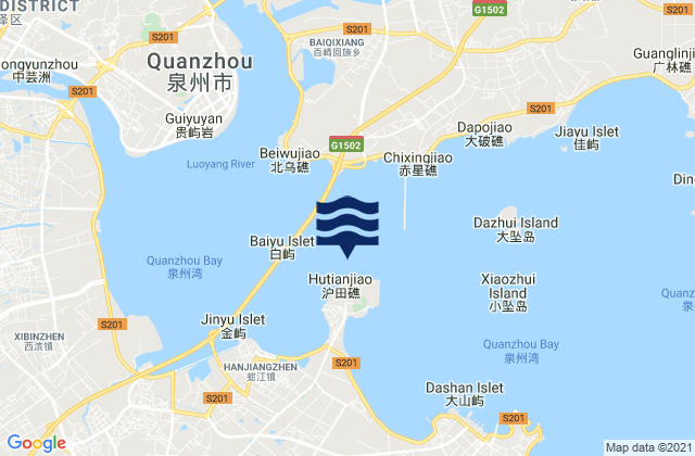 Mapa da tábua de marés em Quanzhou Wan, China
