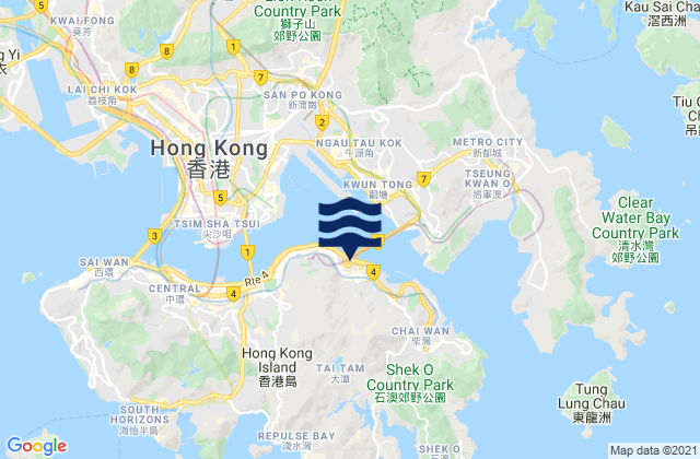 Mapa da tábua de marés em Quarry Bay, Hong Kong