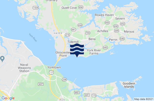 Mapa da tábua de marés em Quarter Point, York River, United States