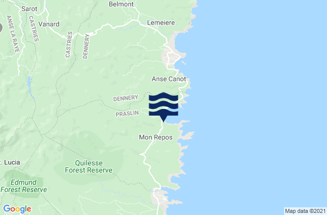 Mapa da tábua de marés em Quarter of Praslin, Saint Lucia