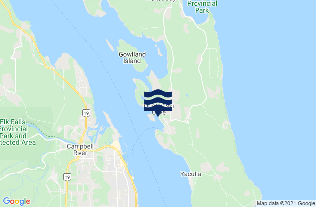 Mapa da tábua de marés em Quathiaski Cove, Canada