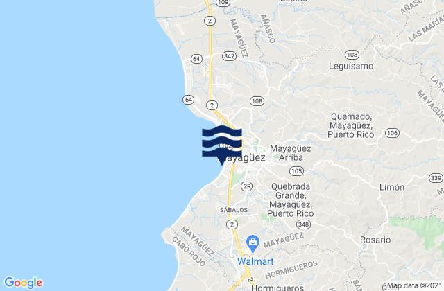 Mapa da tábua de marés em Quebrada Grande Barrio, Puerto Rico