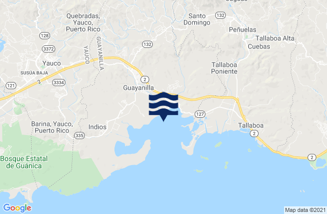 Mapa da tábua de marés em Quebrada Honda Barrio, Puerto Rico