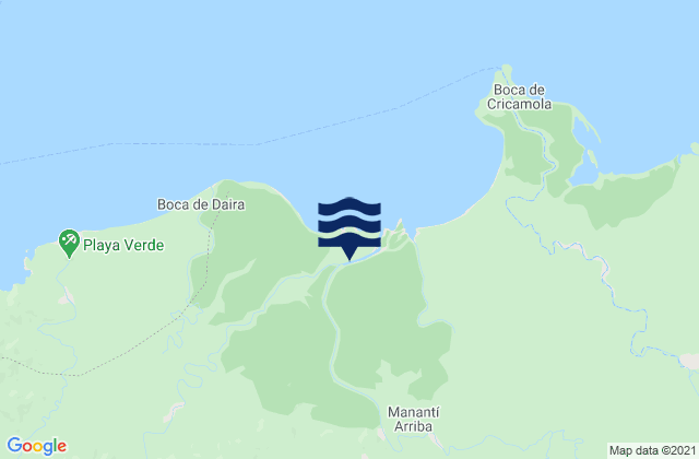 Mapa da tábua de marés em Quebrada Tula, Panama