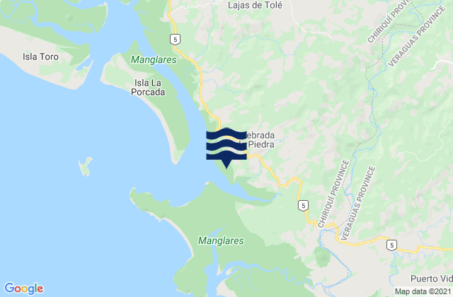 Mapa da tábua de marés em Quebrada de Piedra, Panama