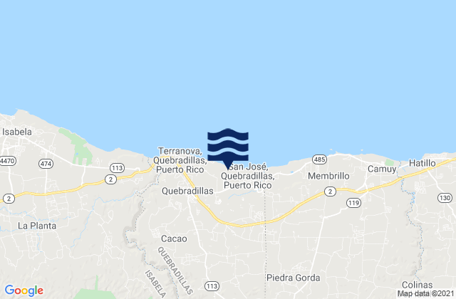 Mapa da tábua de marés em Quebradillas Municipio, Puerto Rico