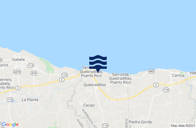 Mapa da tábua de marés em Quebradillas, Puerto Rico