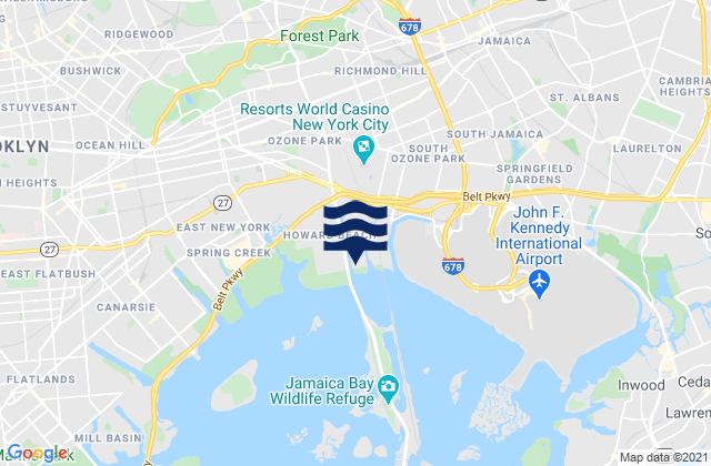 Mapa da tábua de marés em Queens County, United States