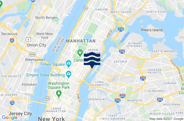 Mapa da tábua de marés em Queensboro Bridge, United States