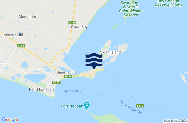 Mapa da tábua de marés em Queenscliffe, Australia
