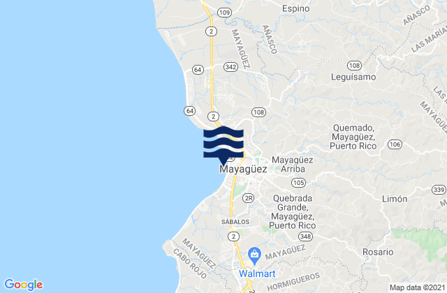 Mapa da tábua de marés em Quemado Barrio, Puerto Rico