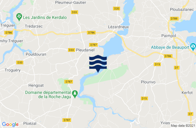 Mapa da tábua de marés em Quemper-Guézennec, France