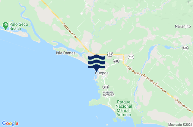 Mapa da tábua de marés em Quepos, Costa Rica