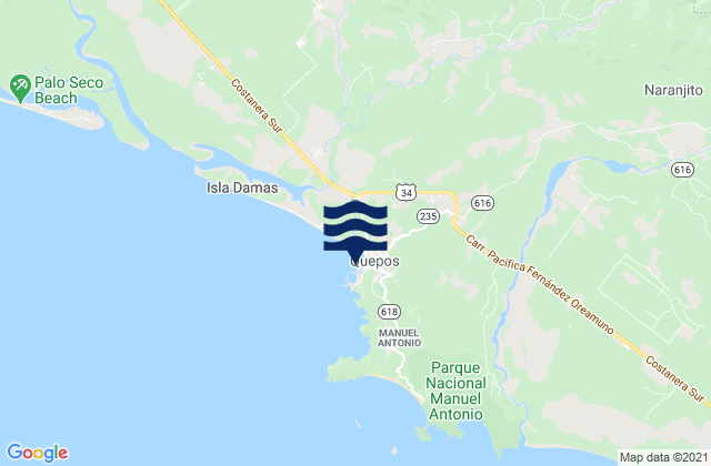 Mapa da tábua de marés em Quepos, Costa Rica