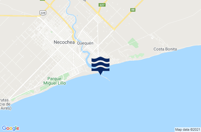 Mapa da tábua de marés em Quequen, Argentina