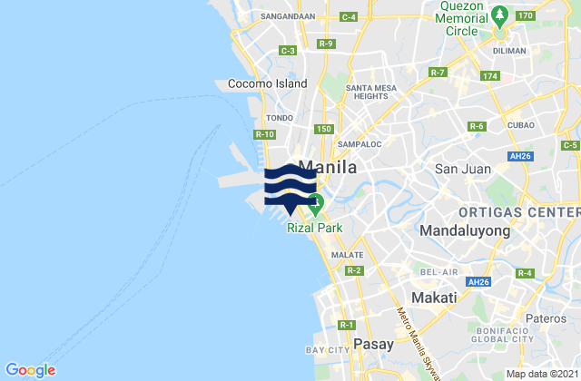 Mapa da tábua de marés em Quiapo, Philippines
